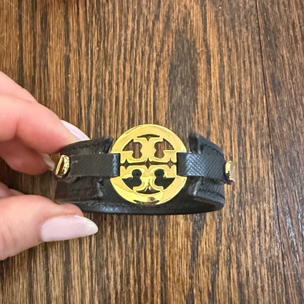Tory Burch Gold and Black Leather Bracelet